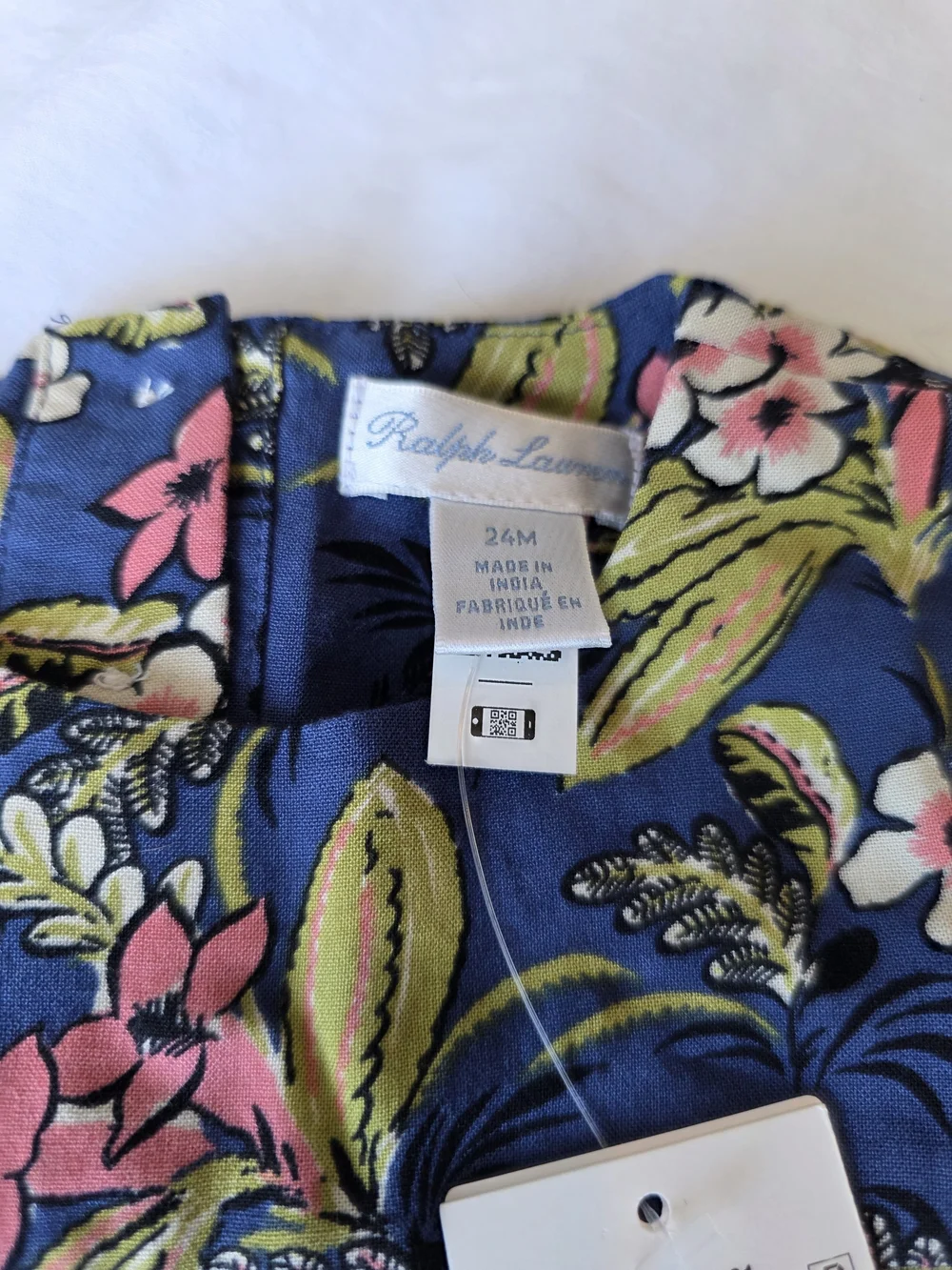 Ralph Lauren Navy Floral Romper with Pink & Green Accents